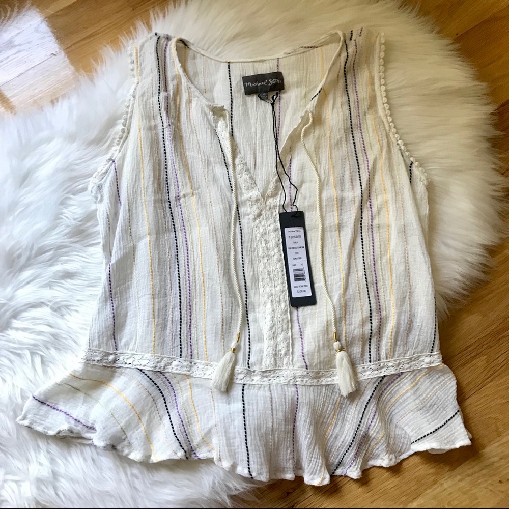 NWT Michael Stars Beach Stripe Lace Flounce Top - Picture 3 of 8
